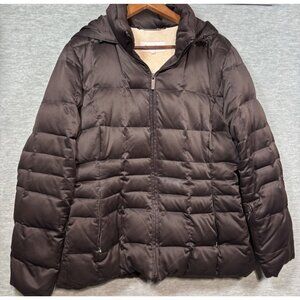 Calvin Klein Womens Brown Down Puffer Jacket L Hooded